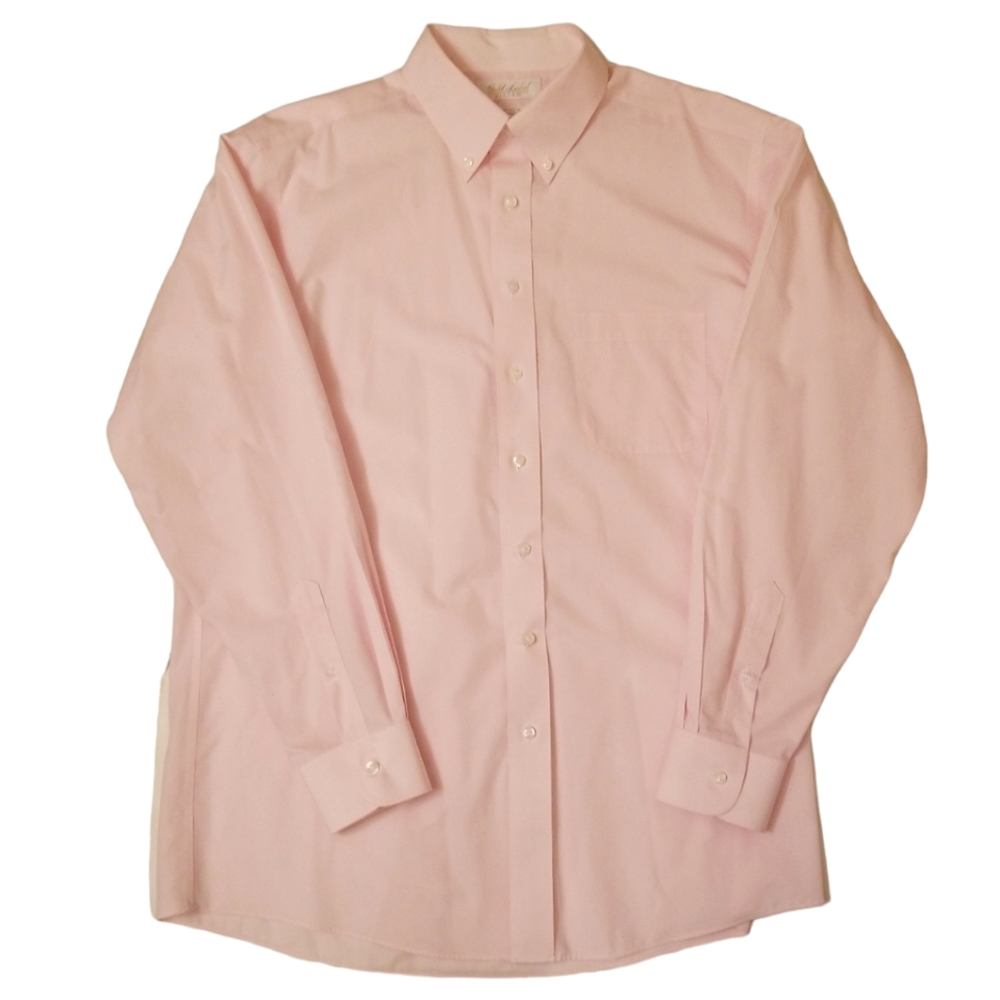 Roundtree & Yorke Gold Label Dress Shirt Size L (16 1/2) Fitted Non-iron Pink